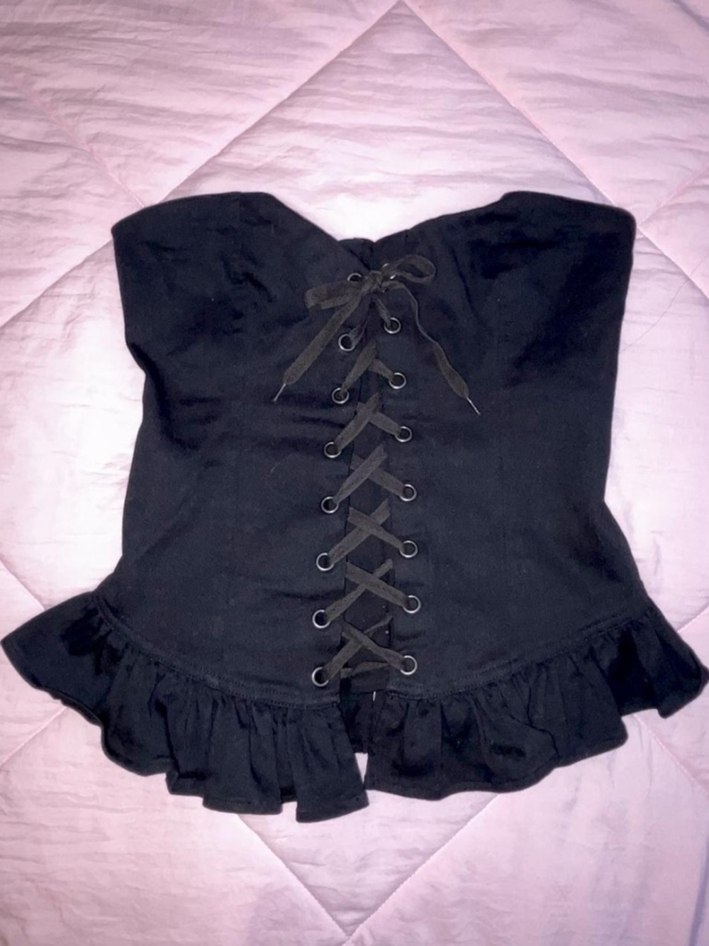 Y2K Vintage Lace Up Black Denim Corset w/ Zipper